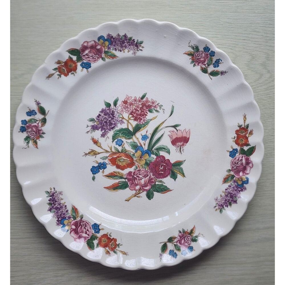Plate-Dinner-Limoges American Wales-Floral-Scalloped Edges-Replacement